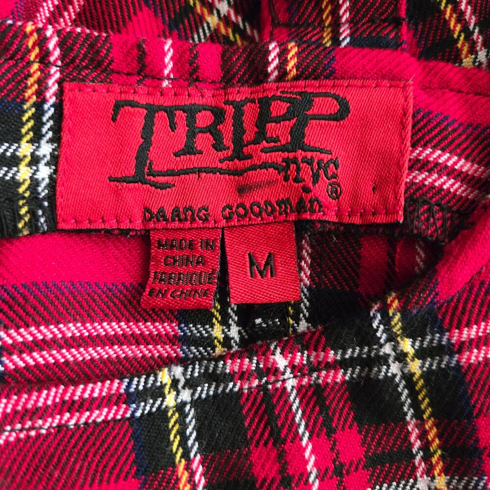 Tripp NYC Red Plaid Suspender Mini Dress M Y2k Punk Rocker Alt Emo Skater Girl - Picture 7 of 9